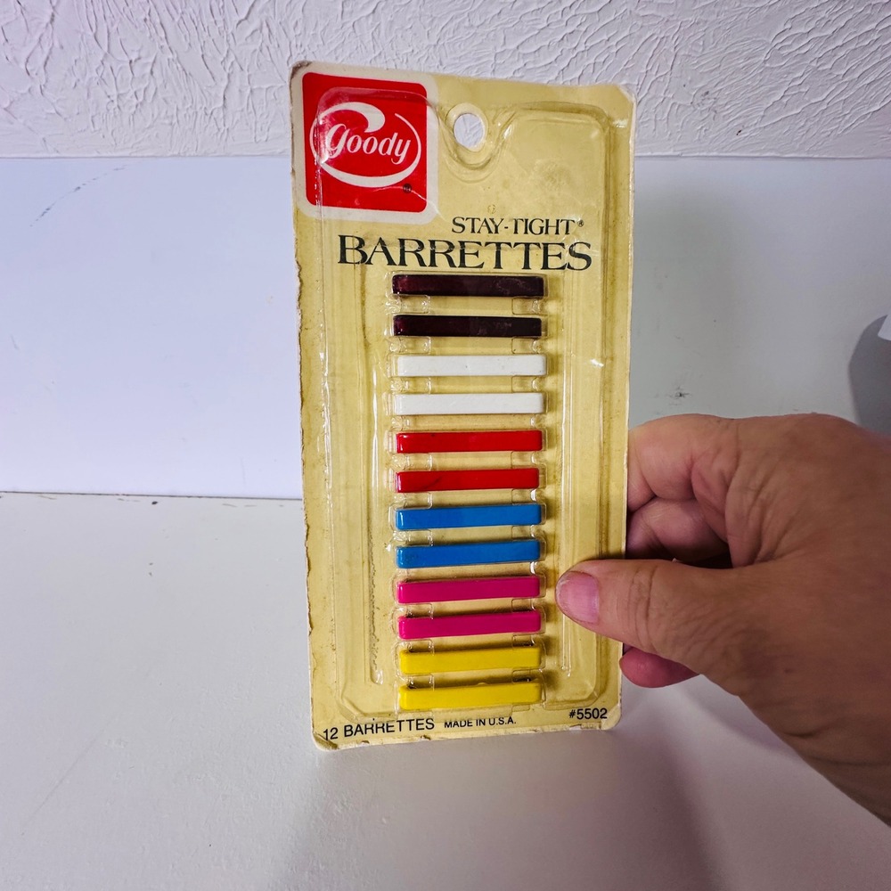 Goody Stay-Tight Barrettes 12 Pack Multi Color Hair Clips 5502 USA 1980s Vintage